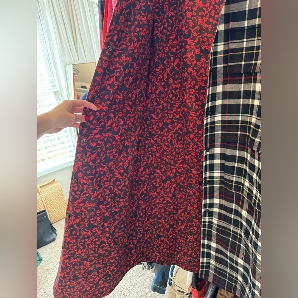 Alice and Olivia- Red and Black Plaid and Paisley Snap Longsleeve Zazie Jacket - Picture 5 of 9
